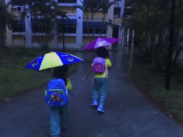 from school, in the rain