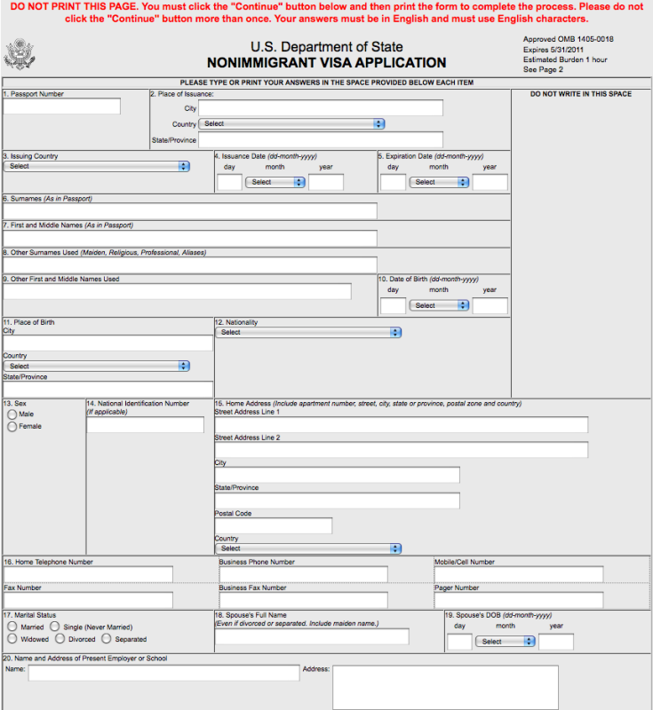 DS-160 and DS-156 Forms