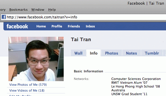 Facebook profile information screenshot