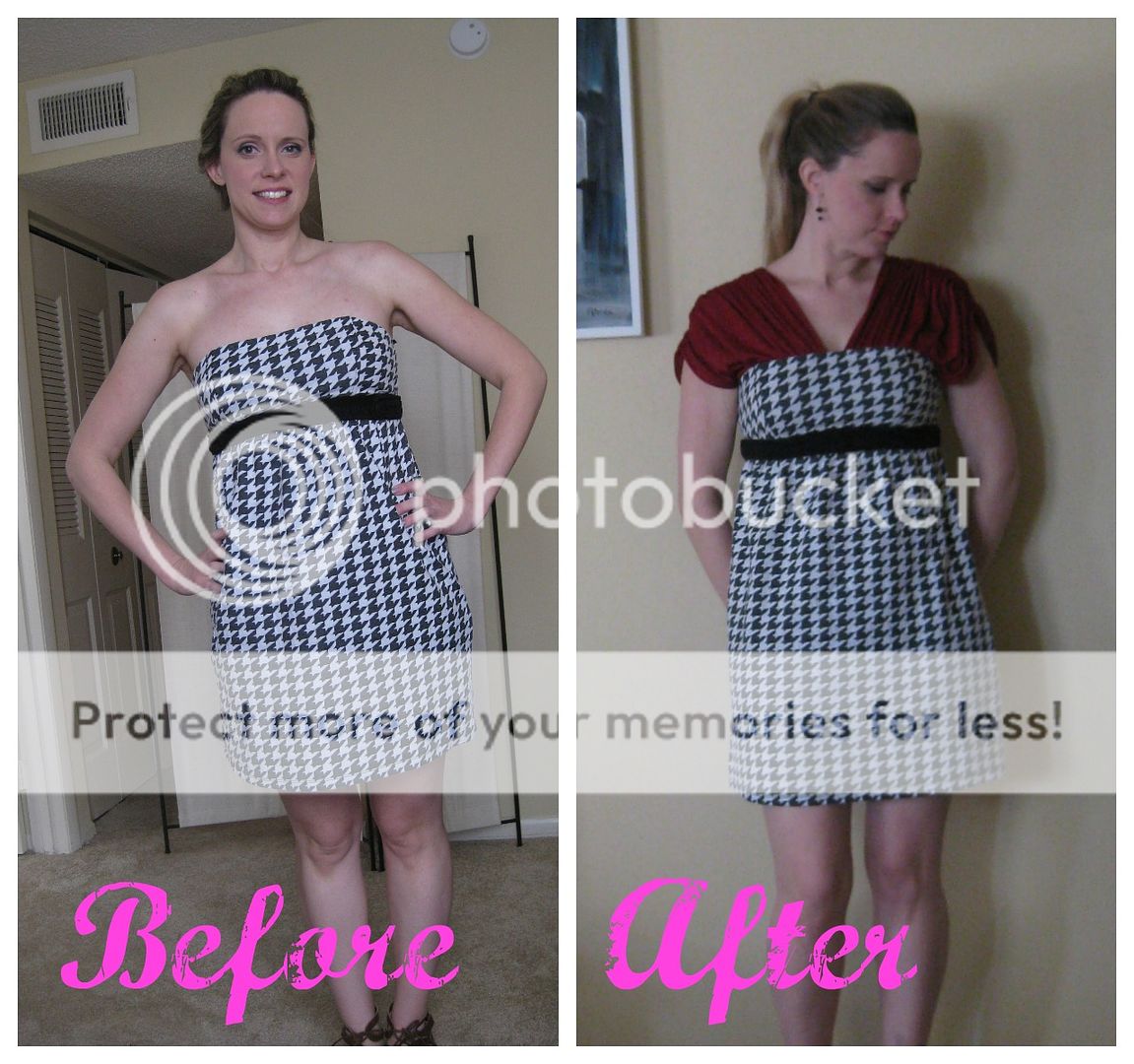 Refashion Co-op: Adding modesty to a strapless dress (and roll tide!)